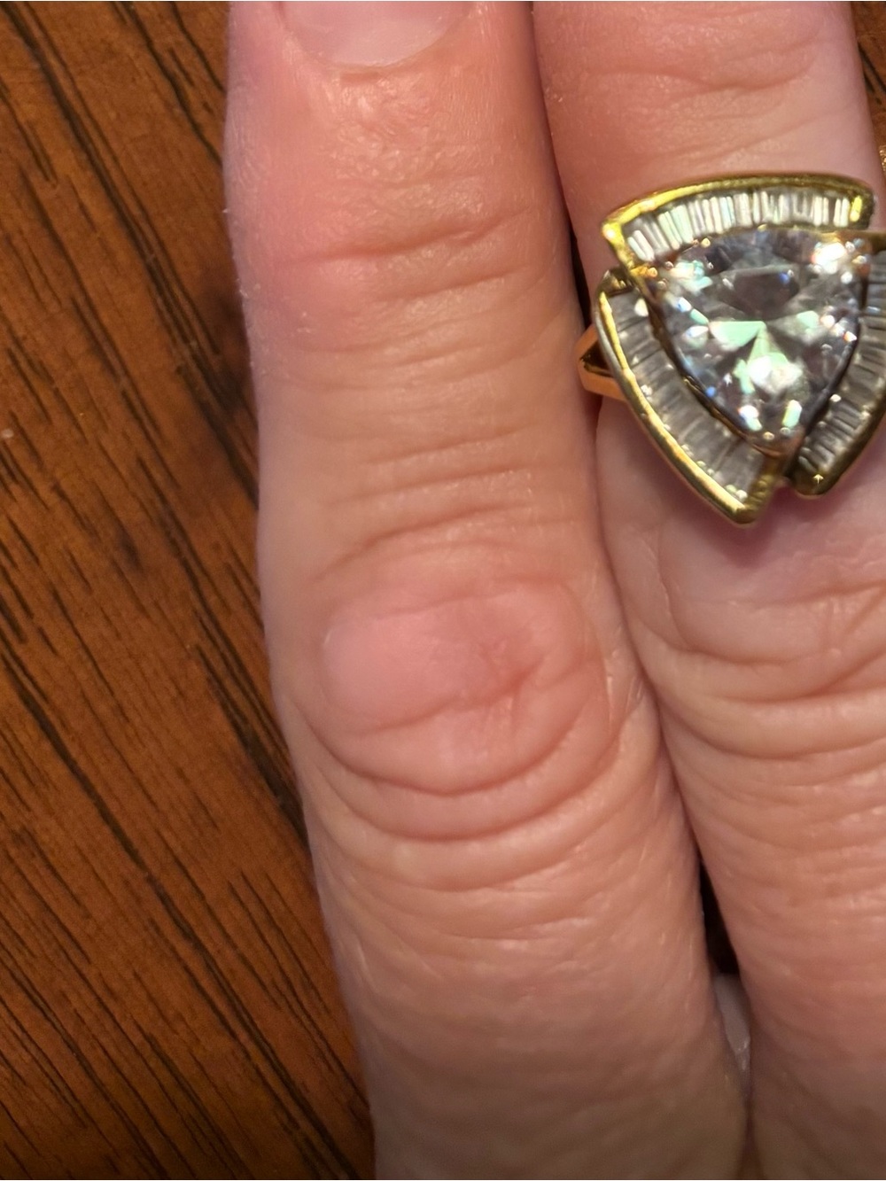 Gold Triangular Cubic Zirconia Statement Ring - Women Jewelry